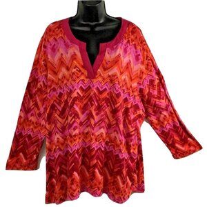 CARIBBEAN JOE Island Supply Co. Woman 3/4 Sleeve Y-Neck Pink Tunic Top Size 3X